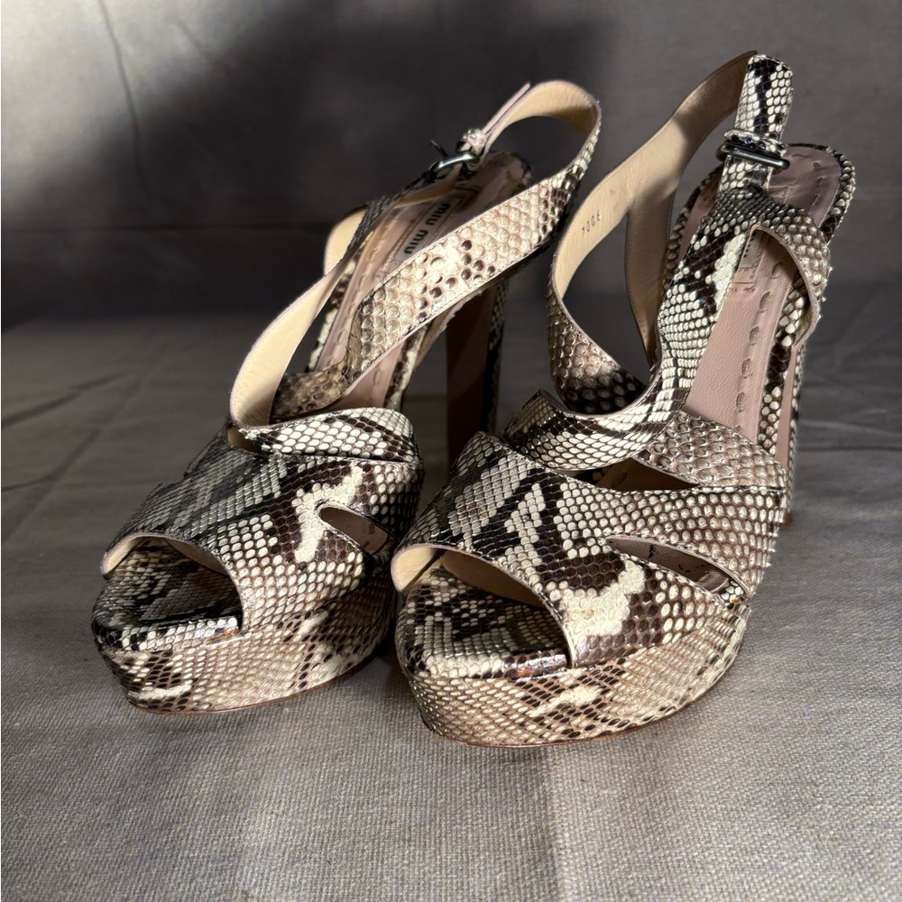 Miu Miu Italian Snakeskin Platform Sandals